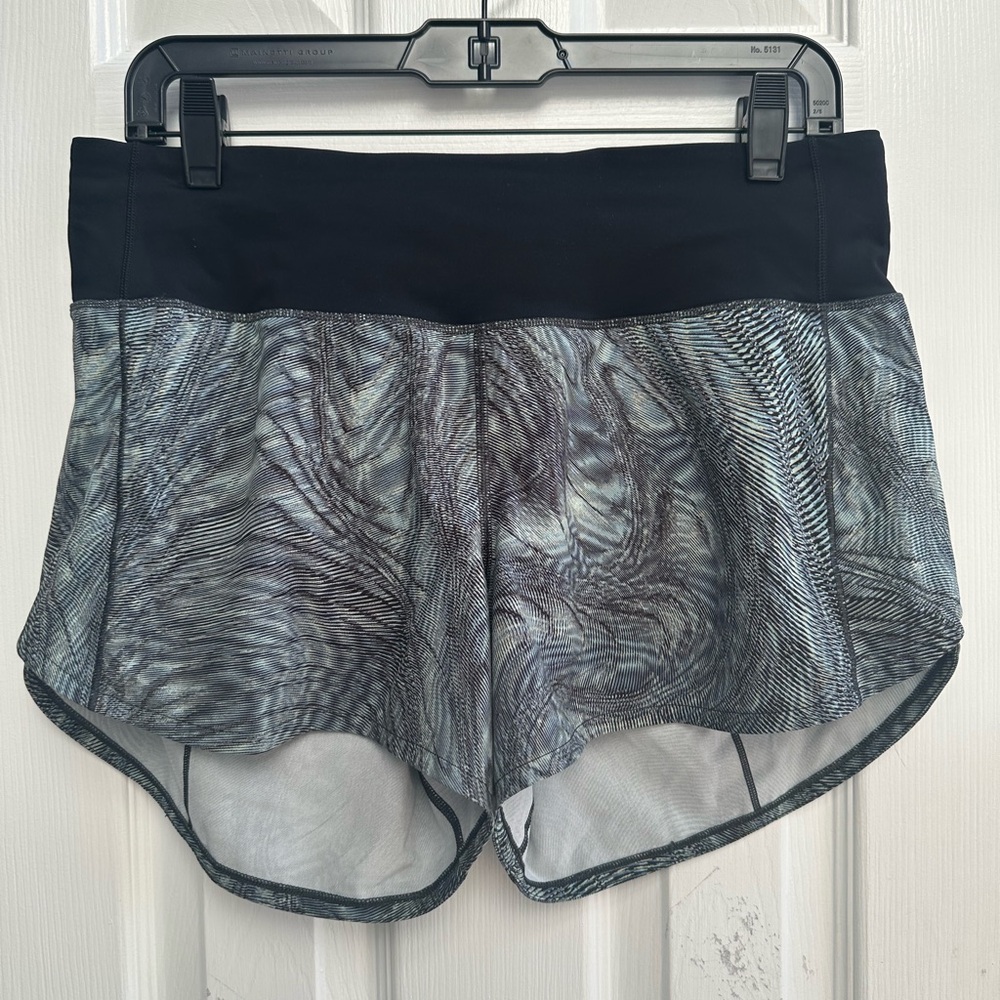 Lululemon Speed Up Shorts Dimensional Icing Blue & Black Stretch Women Running